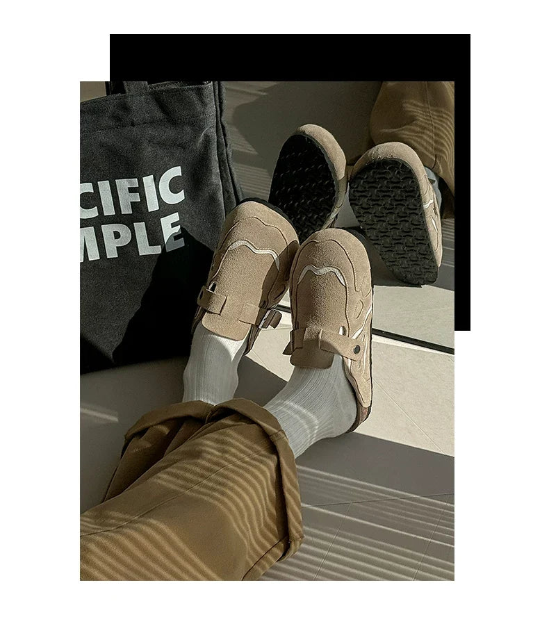 Suede Buckle Cork Footbed Clogs - Skipkicks