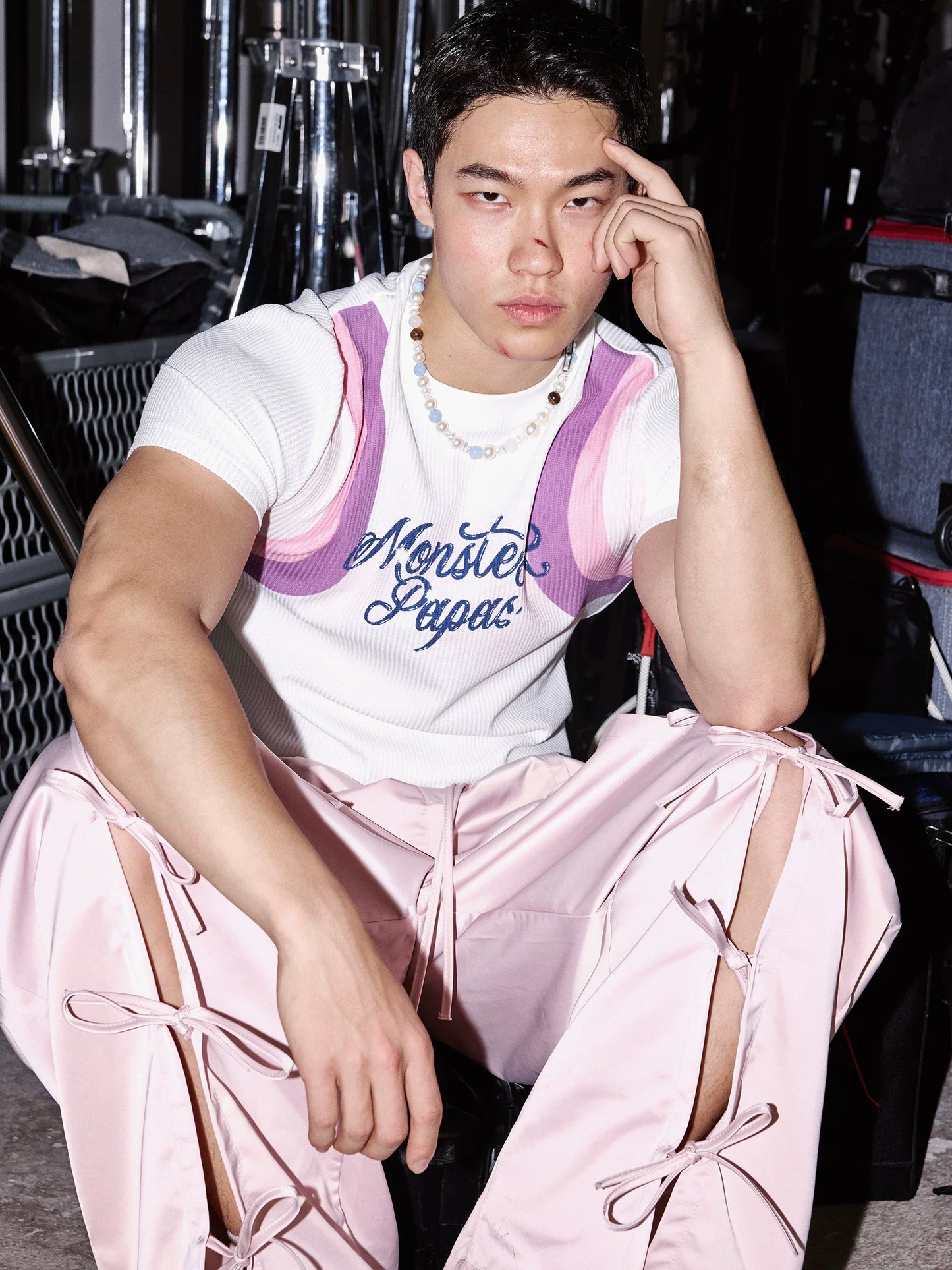 White Suspender Graphic Tee