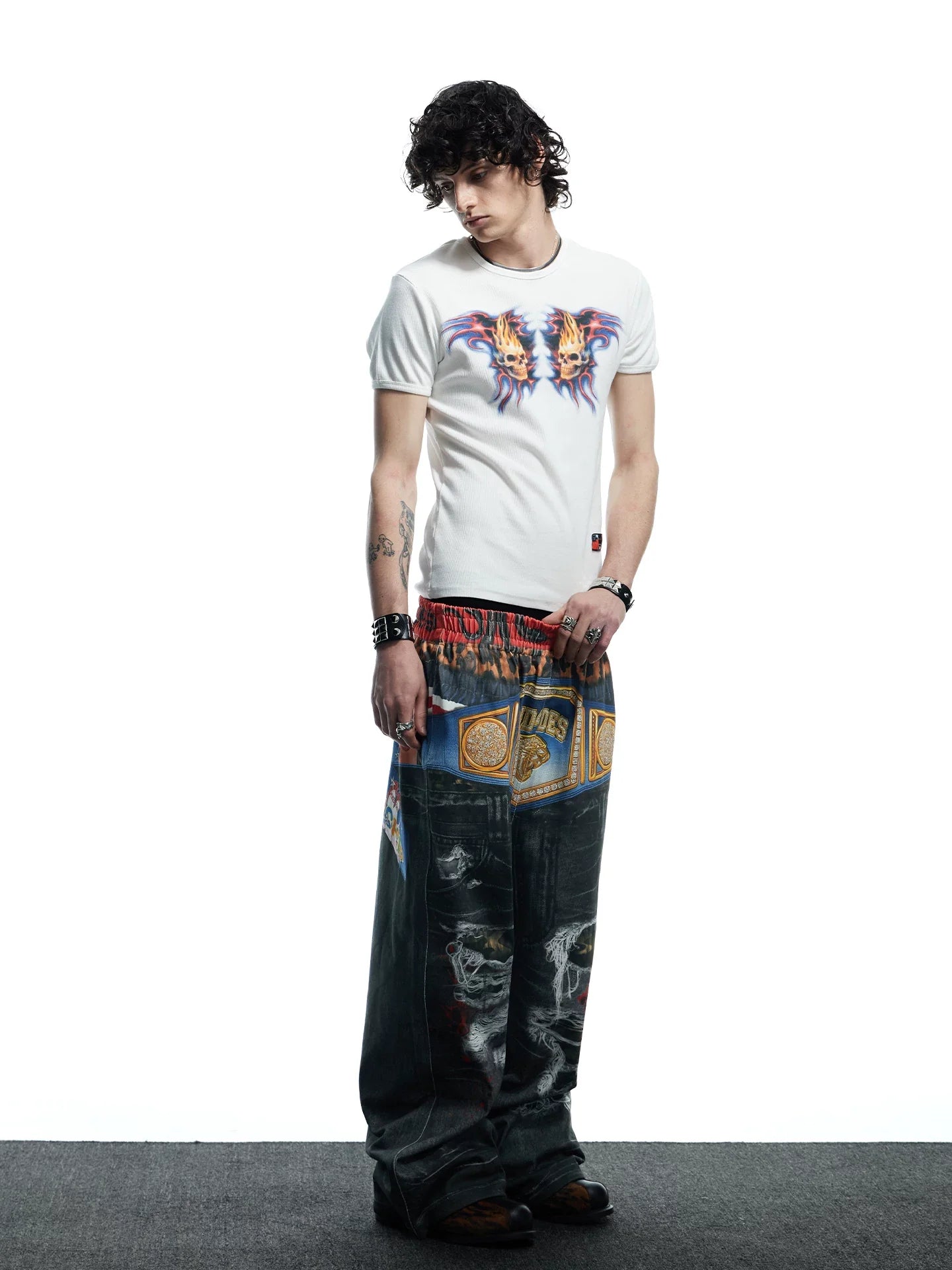 Flaming Skull Graphic Fitted Baby Tee