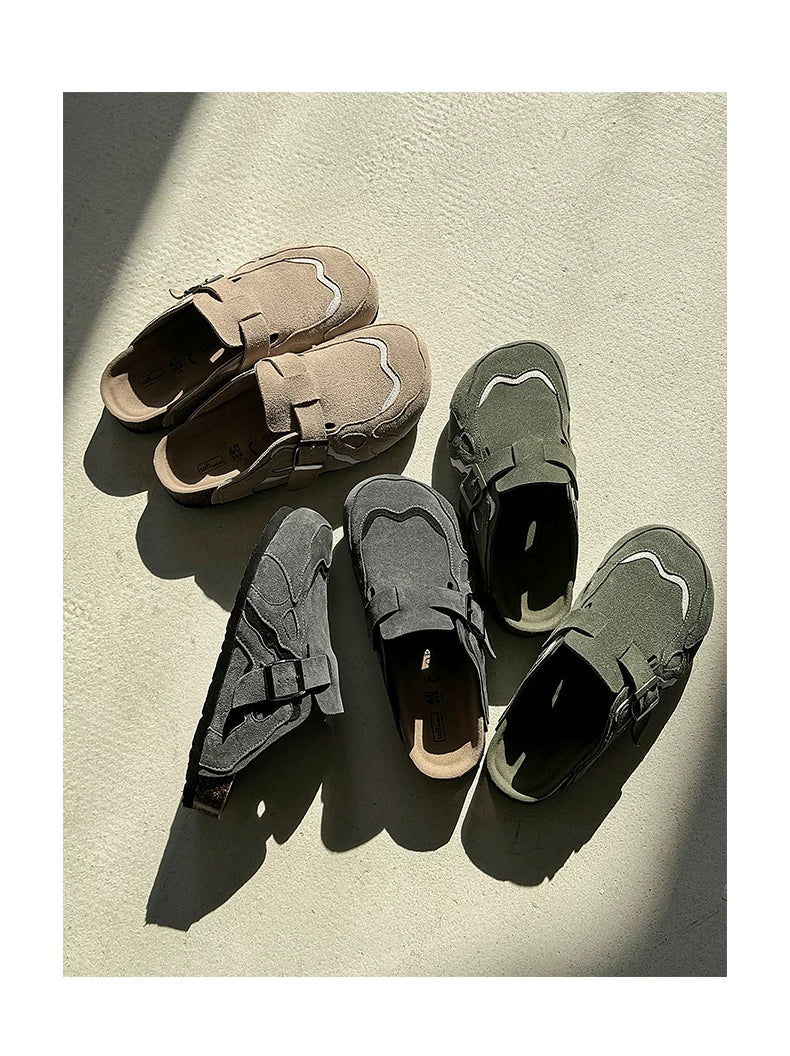 Suede Buckle Cork Footbed Clogs - Skipkicks