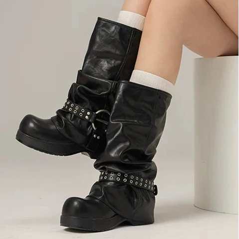 Smokestack Rivet Slouch Boots - Skipkicks