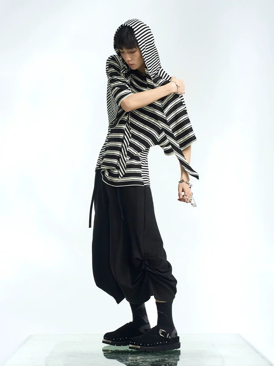 Striped Hooded Scarf Oversized T-Shirt