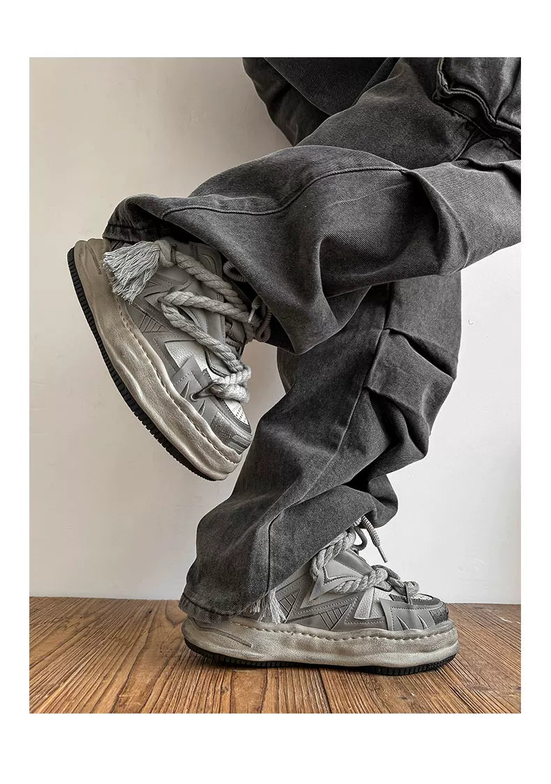 Distressed Rope-Lace Chunky Sneakers - Skipkicks