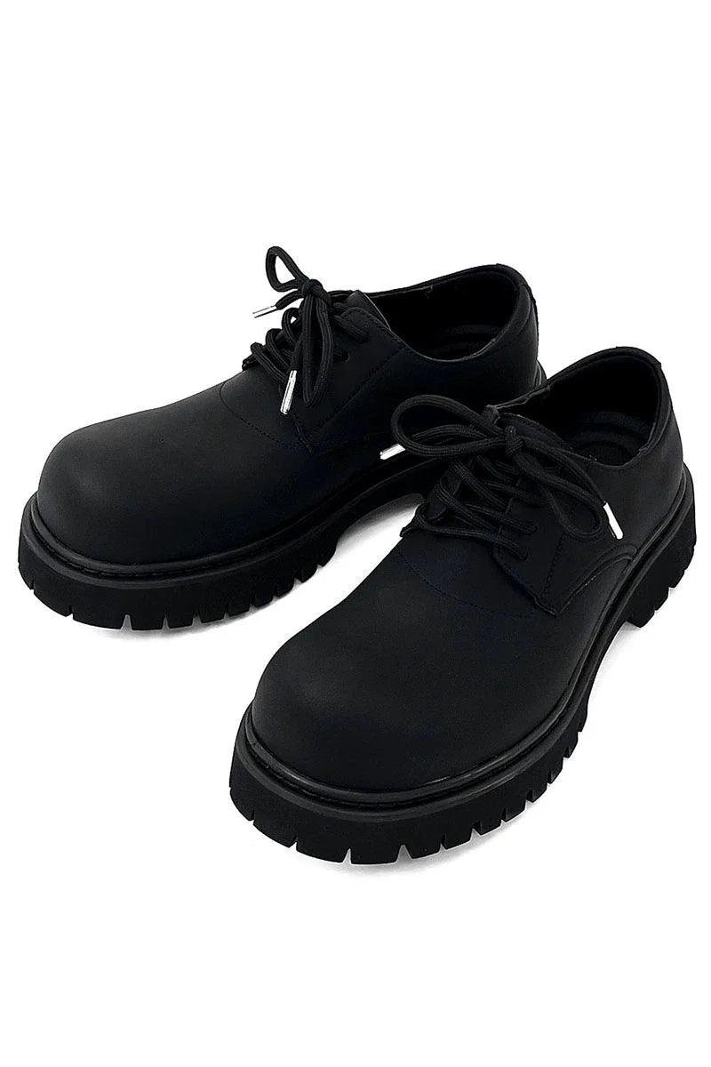 Chunky Black Matte and Glossy Platform Derby Shoes - Skipkicks
