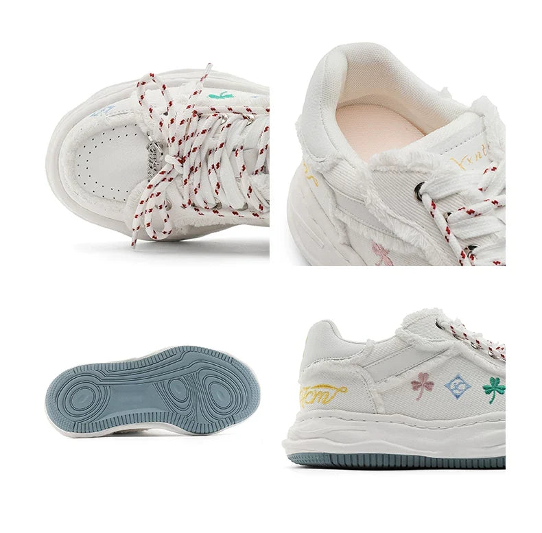 Distressed Embroidered Platform Sneakers - Skipkicks