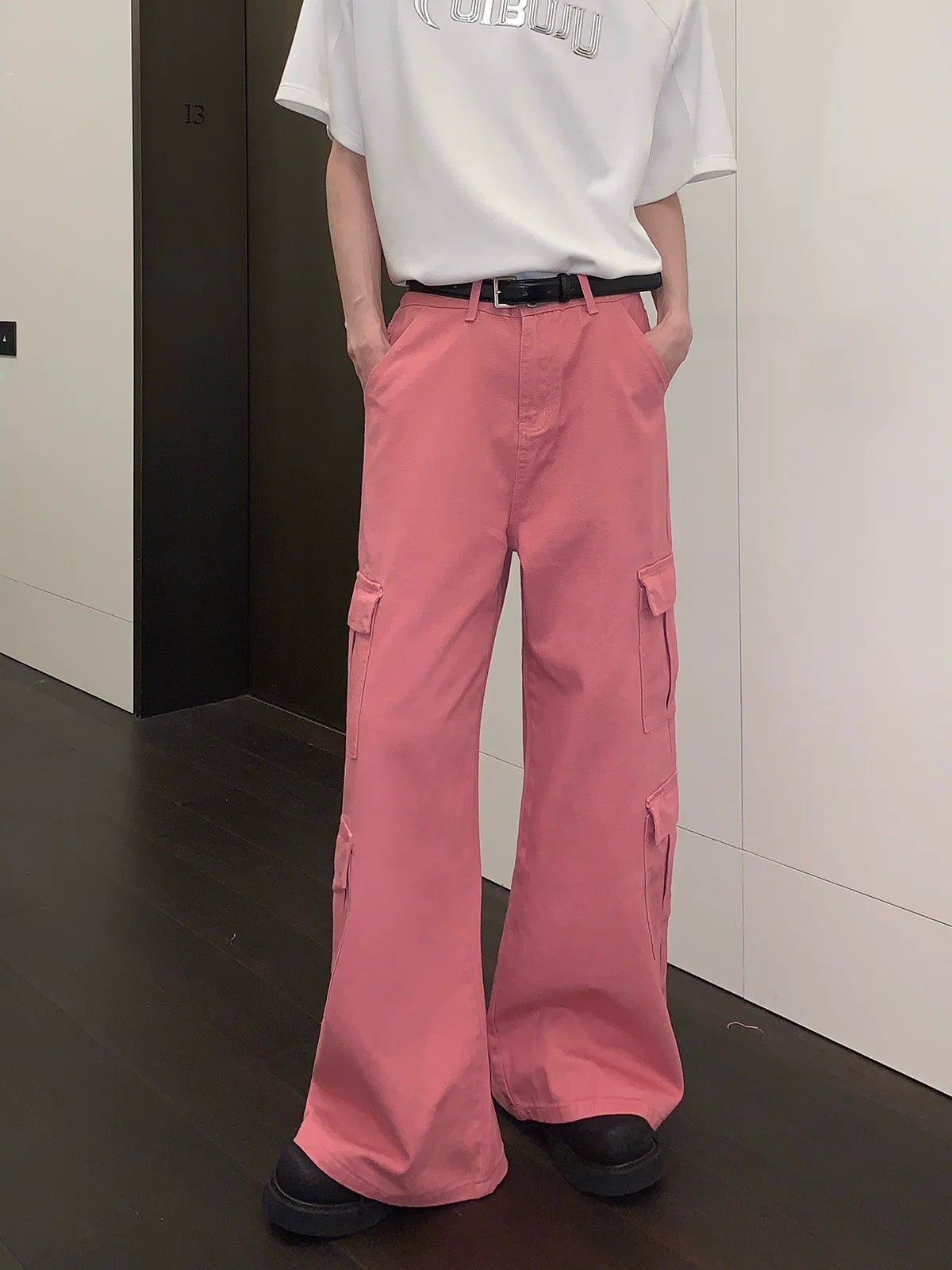 Pink Wide-Leg Cargo Pants