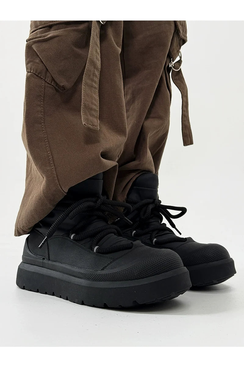 Black Winter Boots with Chunky Soles and Fleece Lining - Skipkicks