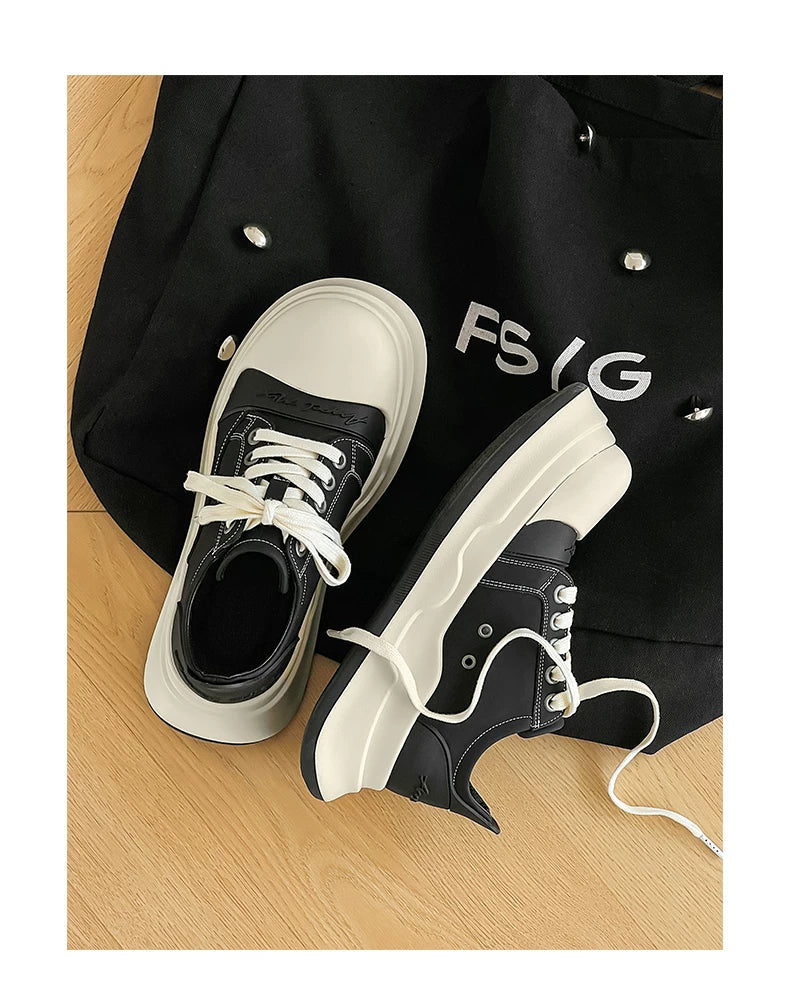 Black Big-Head Round Toe Platform Sneakers - Skipkicks