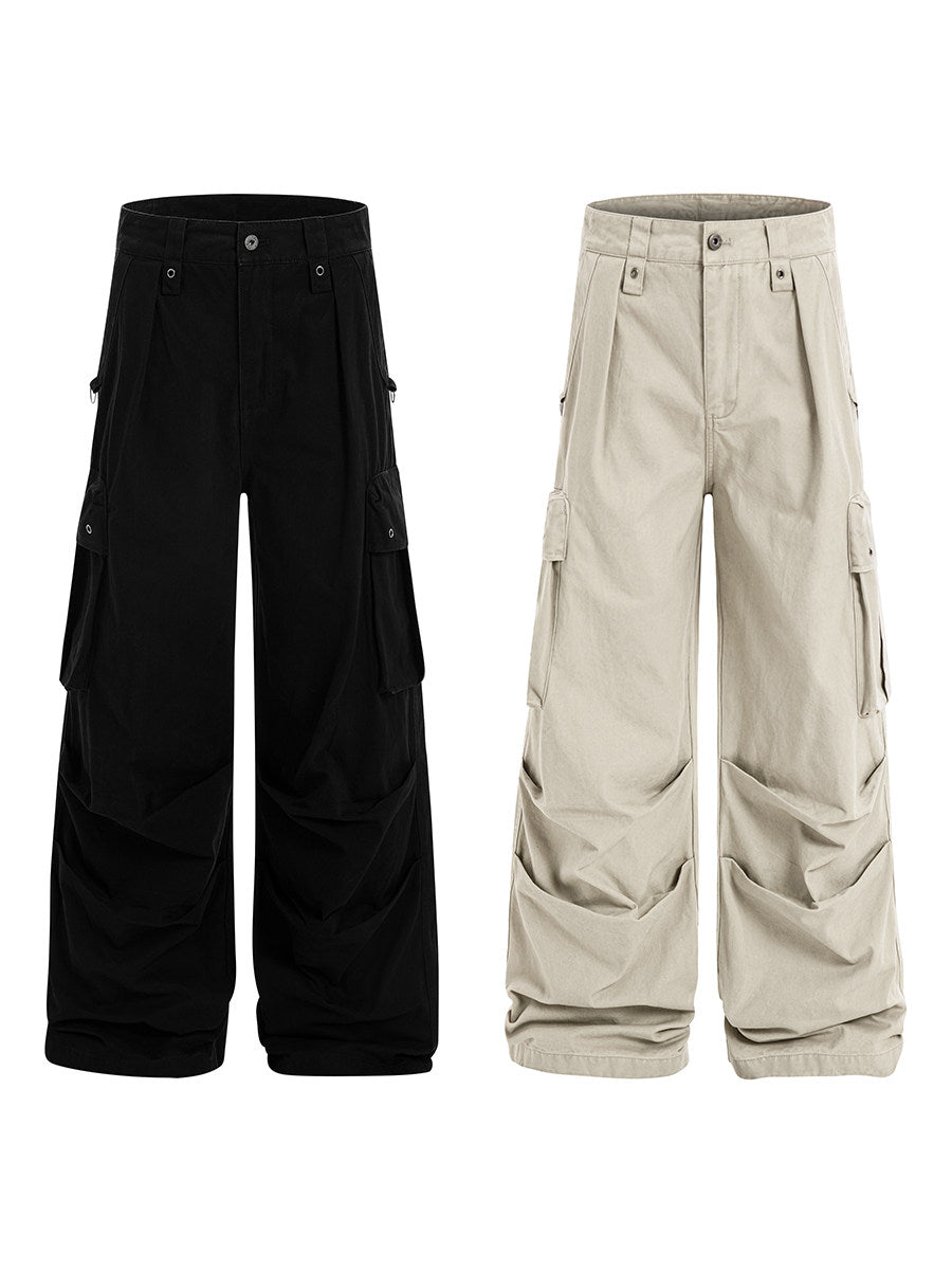 Men's Multi-Pocket Parachute Pleats Wide-Leg Cargo Pants