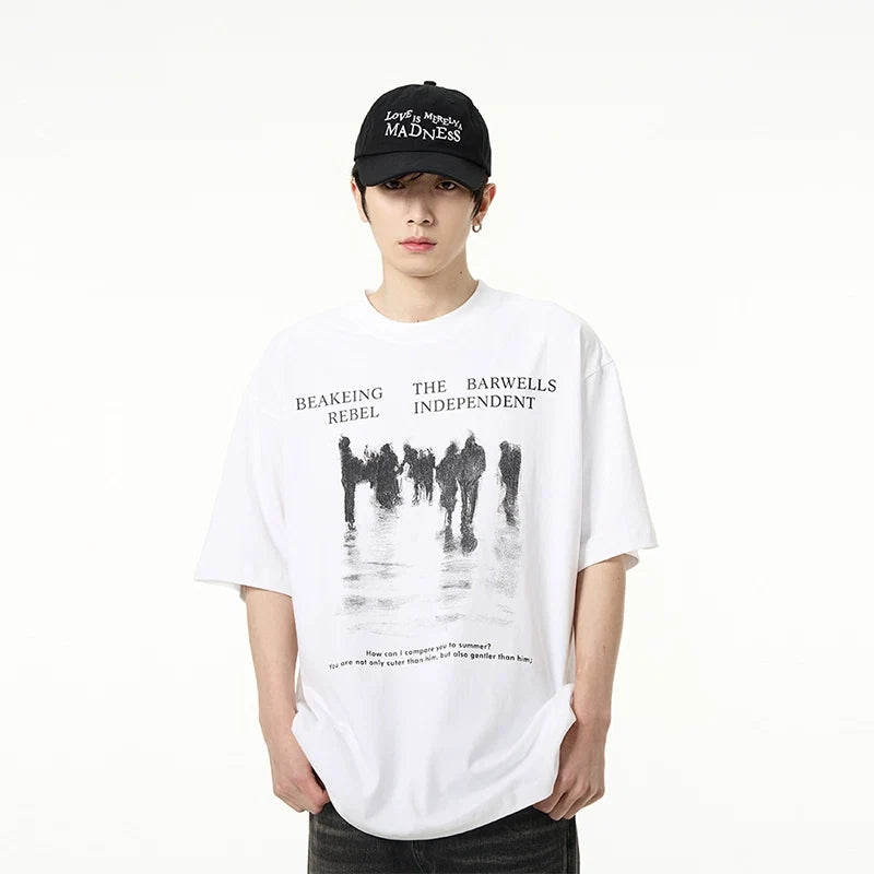 Oversized Crowd Graphic T-Shirt