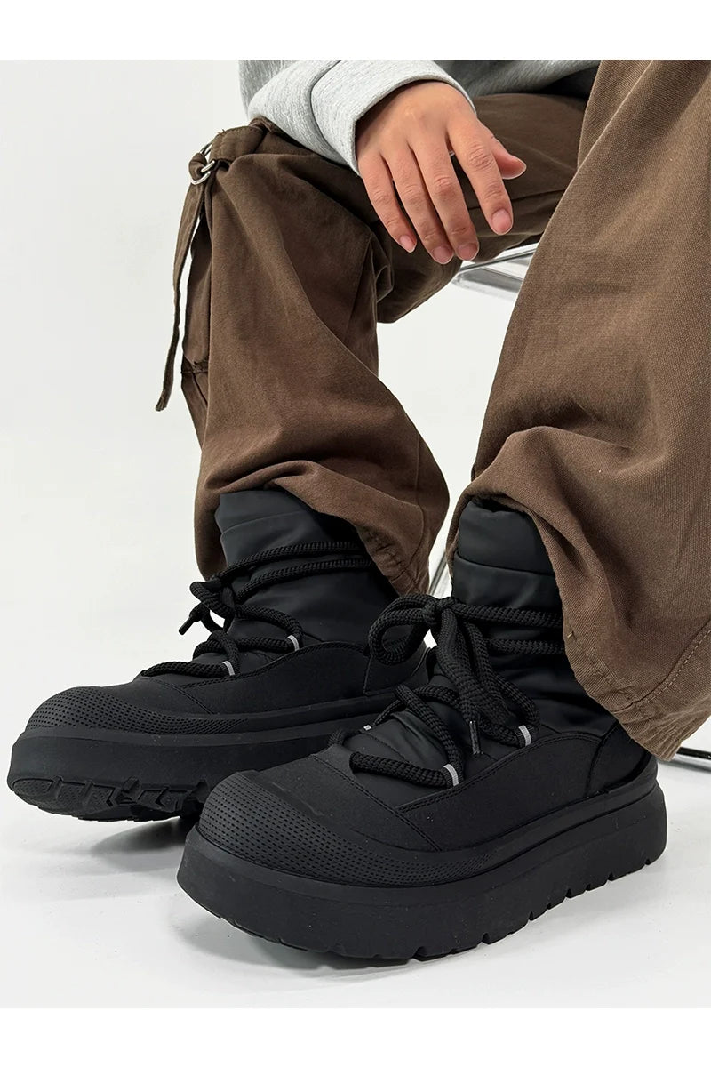 Black Winter Boots with Chunky Soles and Fleece Lining - Skipkicks
