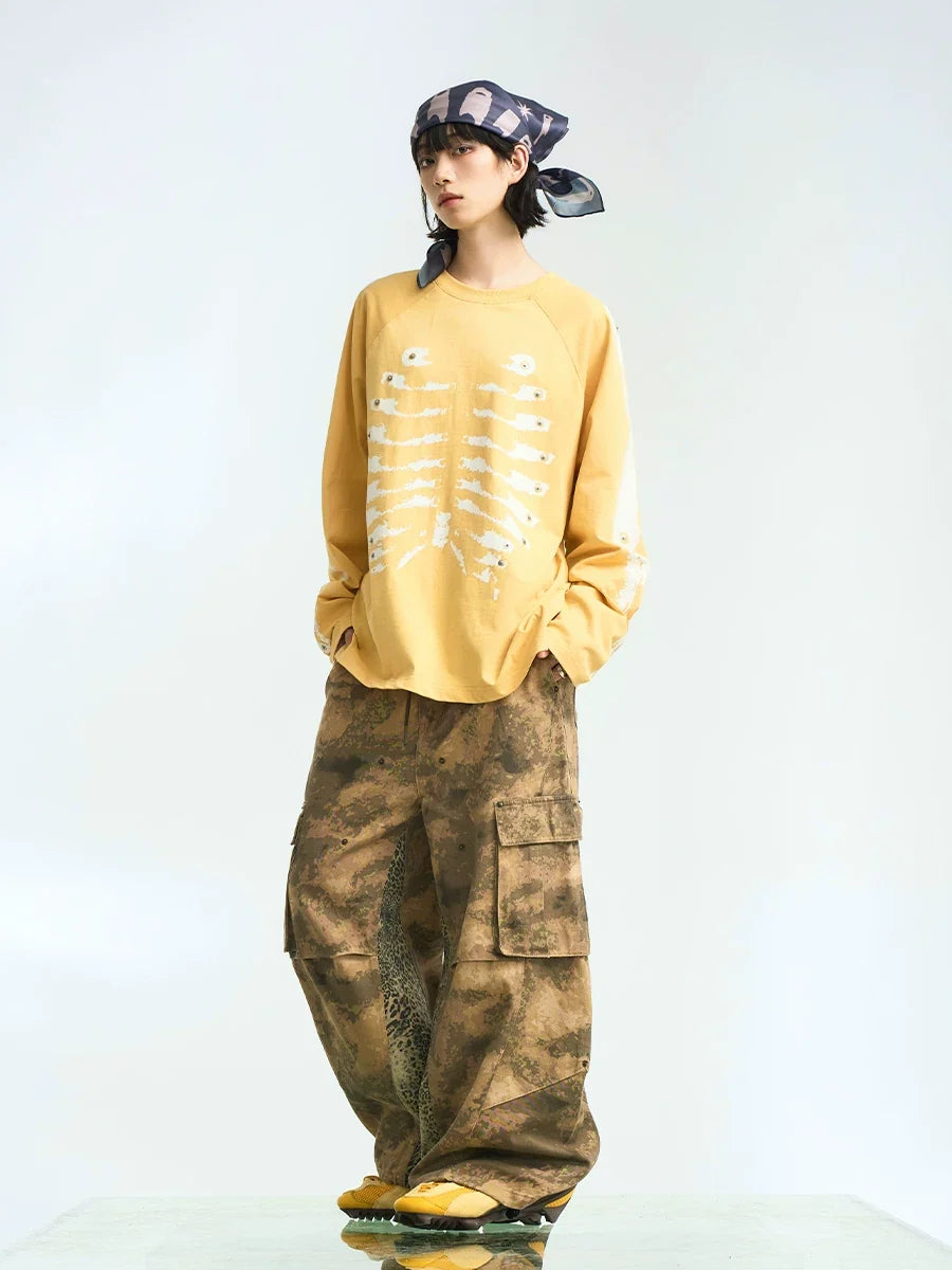 Skeleton Graphic Raglan Long Sleeve T Shirt