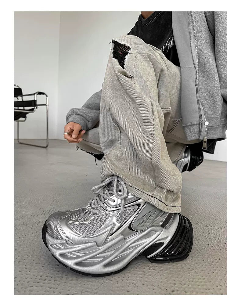 Futuristic Metallic Platform Runner Sneakers - Skipkicks