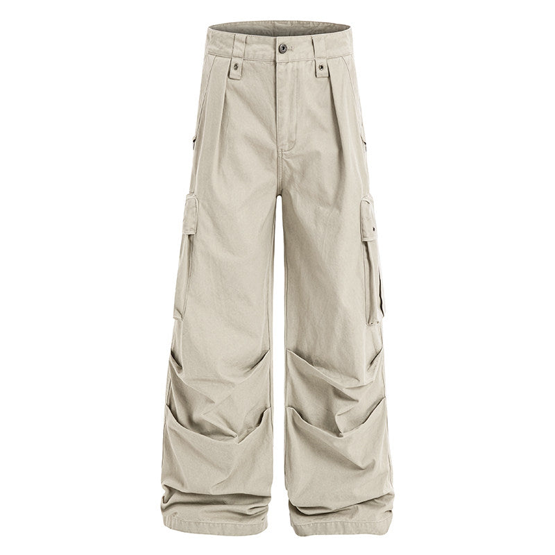 Men's Multi-Pocket Parachute Pleats Wide-Leg Cargo Pants