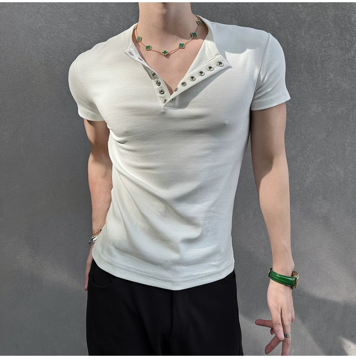 Midnight Gaze Grommet Placket Tee