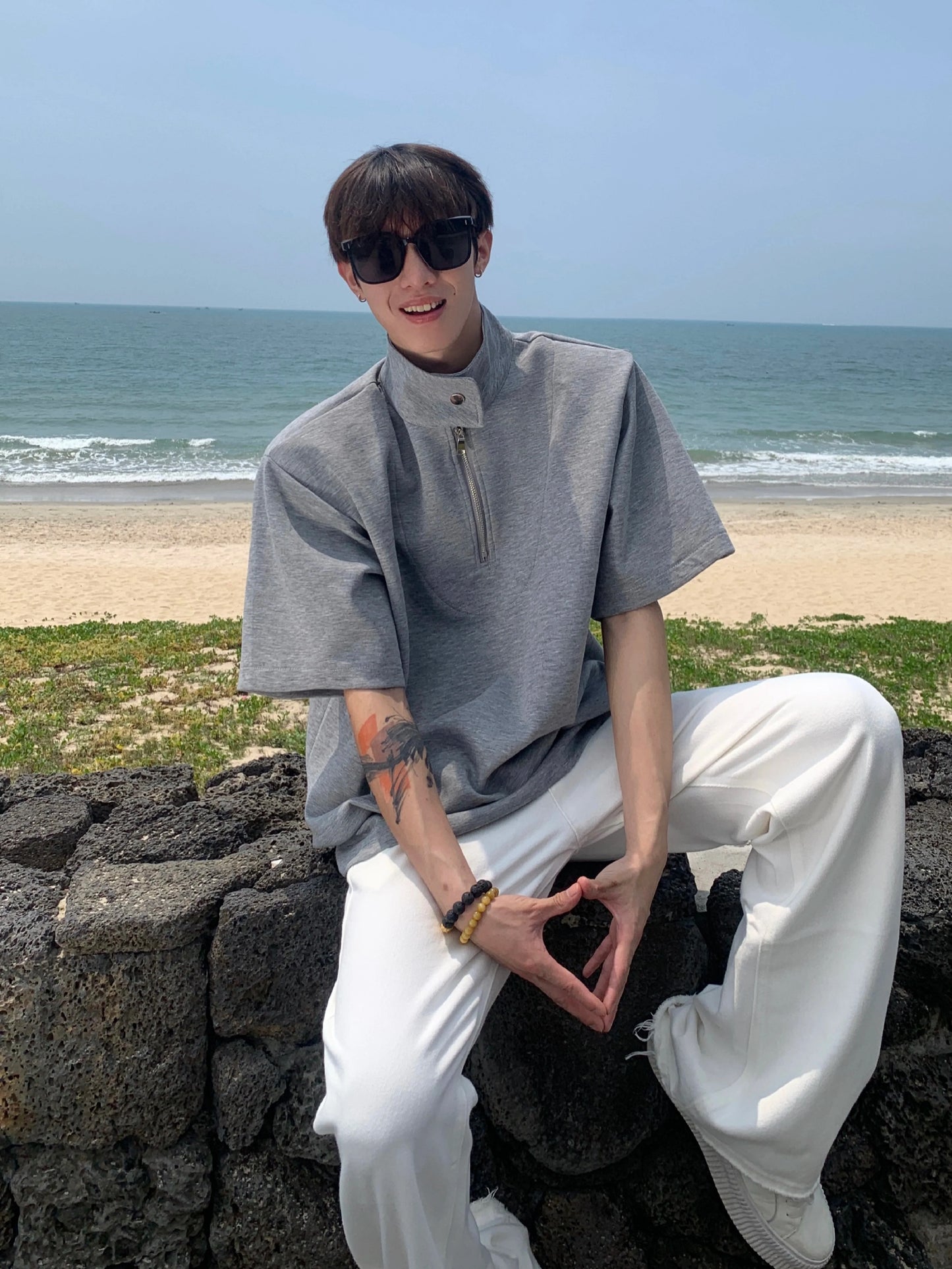 Half-Zip Stand Collar Shirt