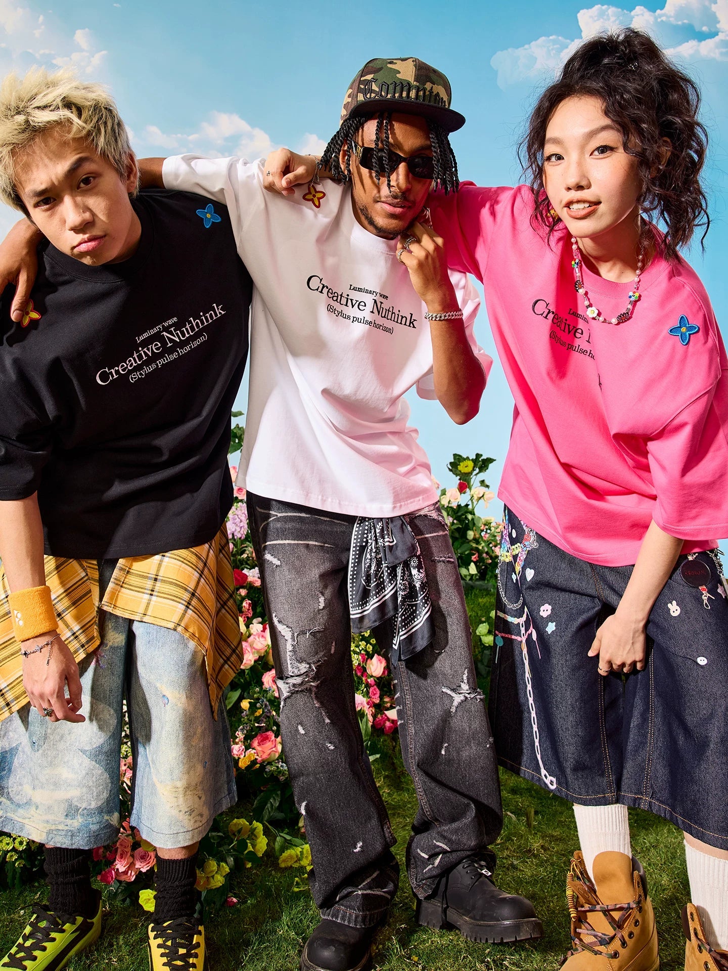 Oversized Floral Patch Graphic T-Shirt