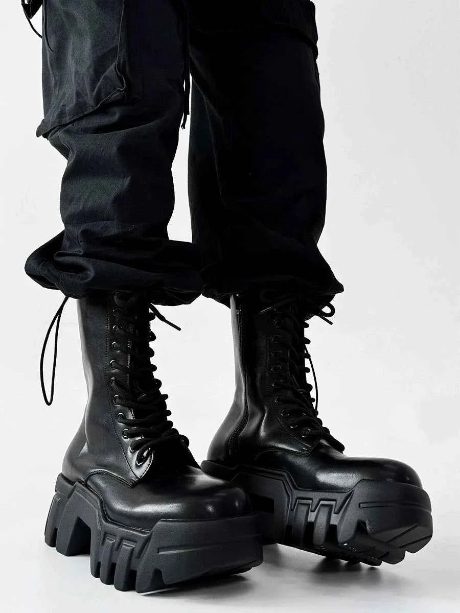 Futuristic Black Zip Platform Combat Boots