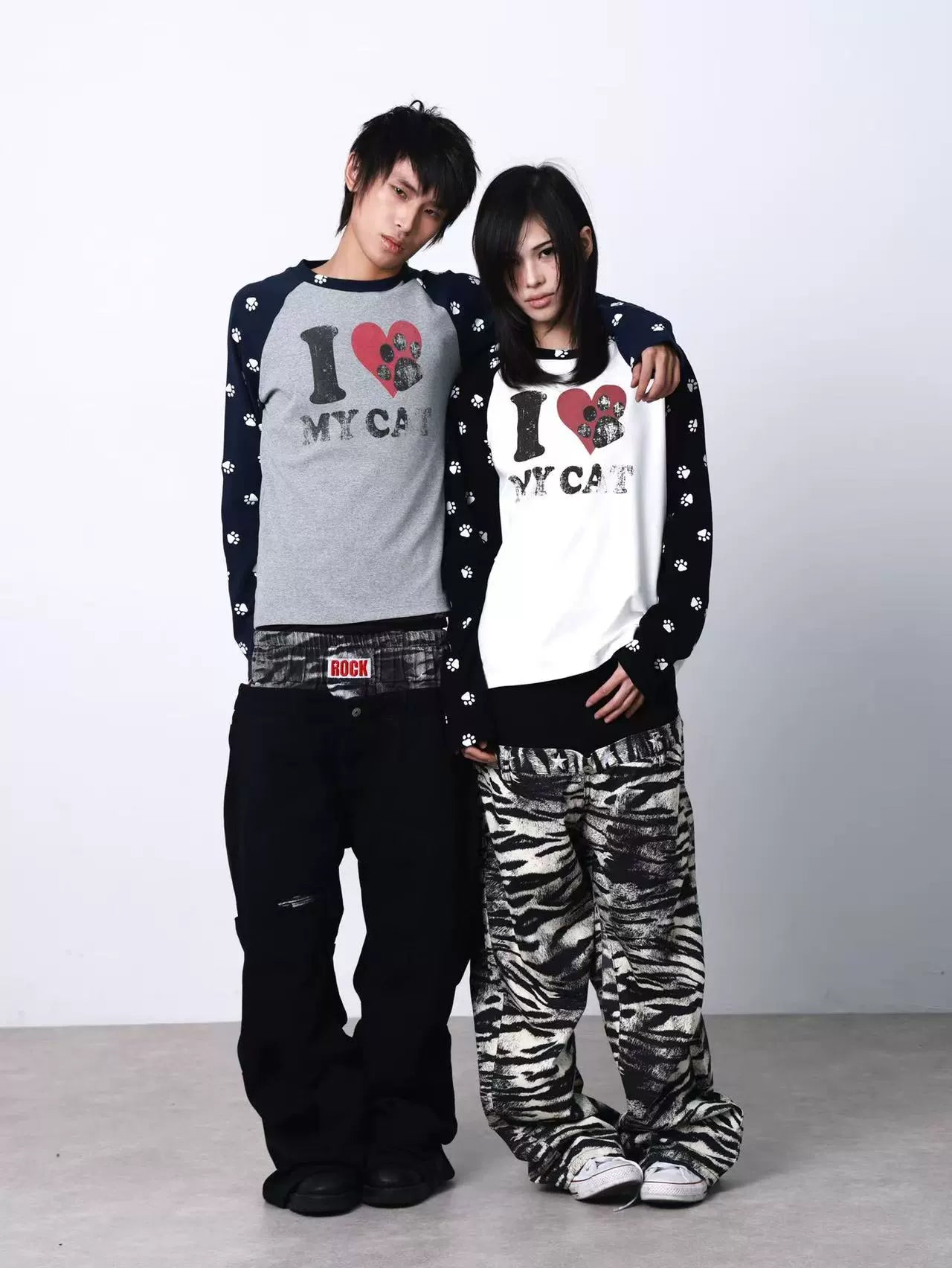 Pawprint Heart Cat Raglan Long-Sleeve Tee
