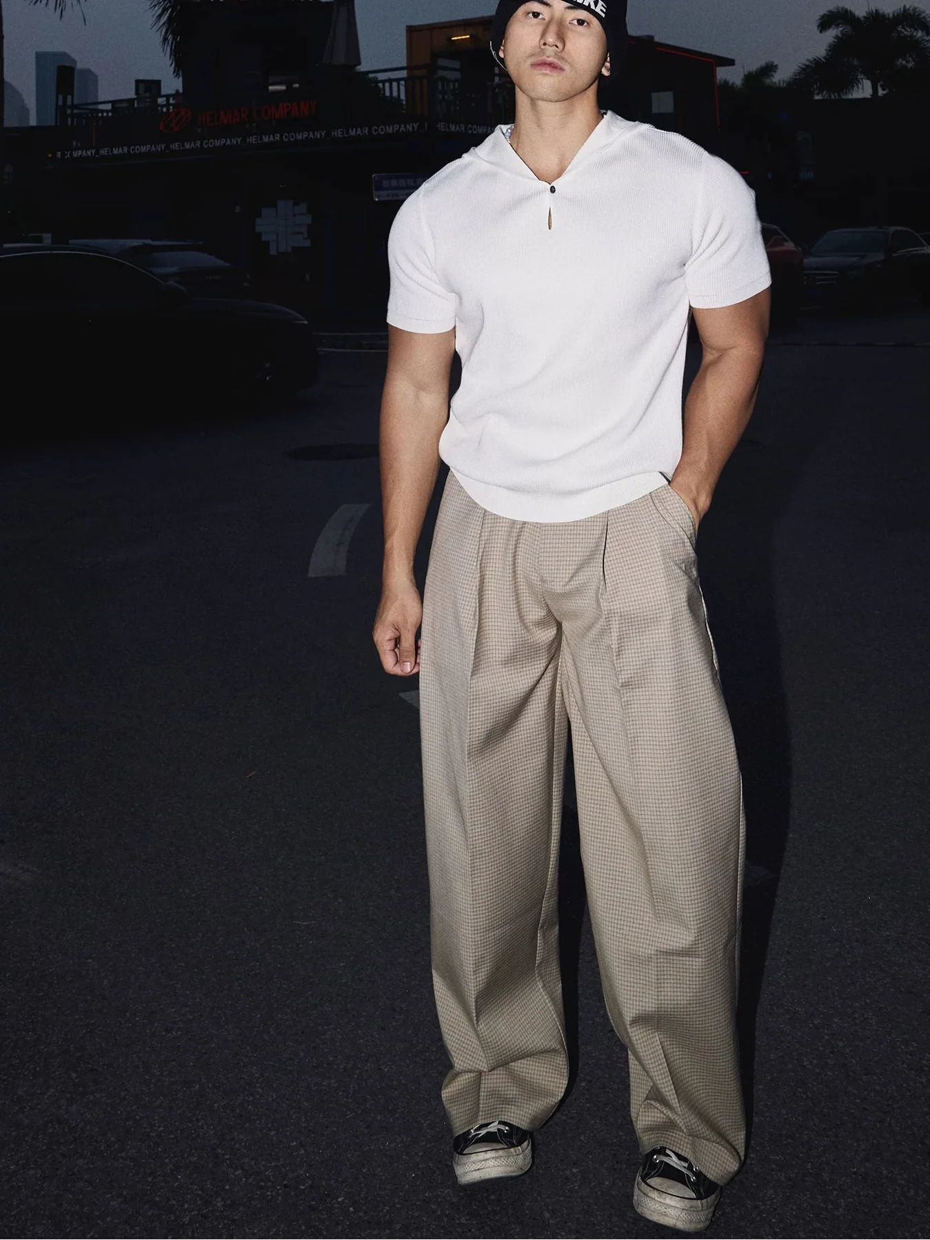 Ivory Knit Hoodie Collar Polo Tee