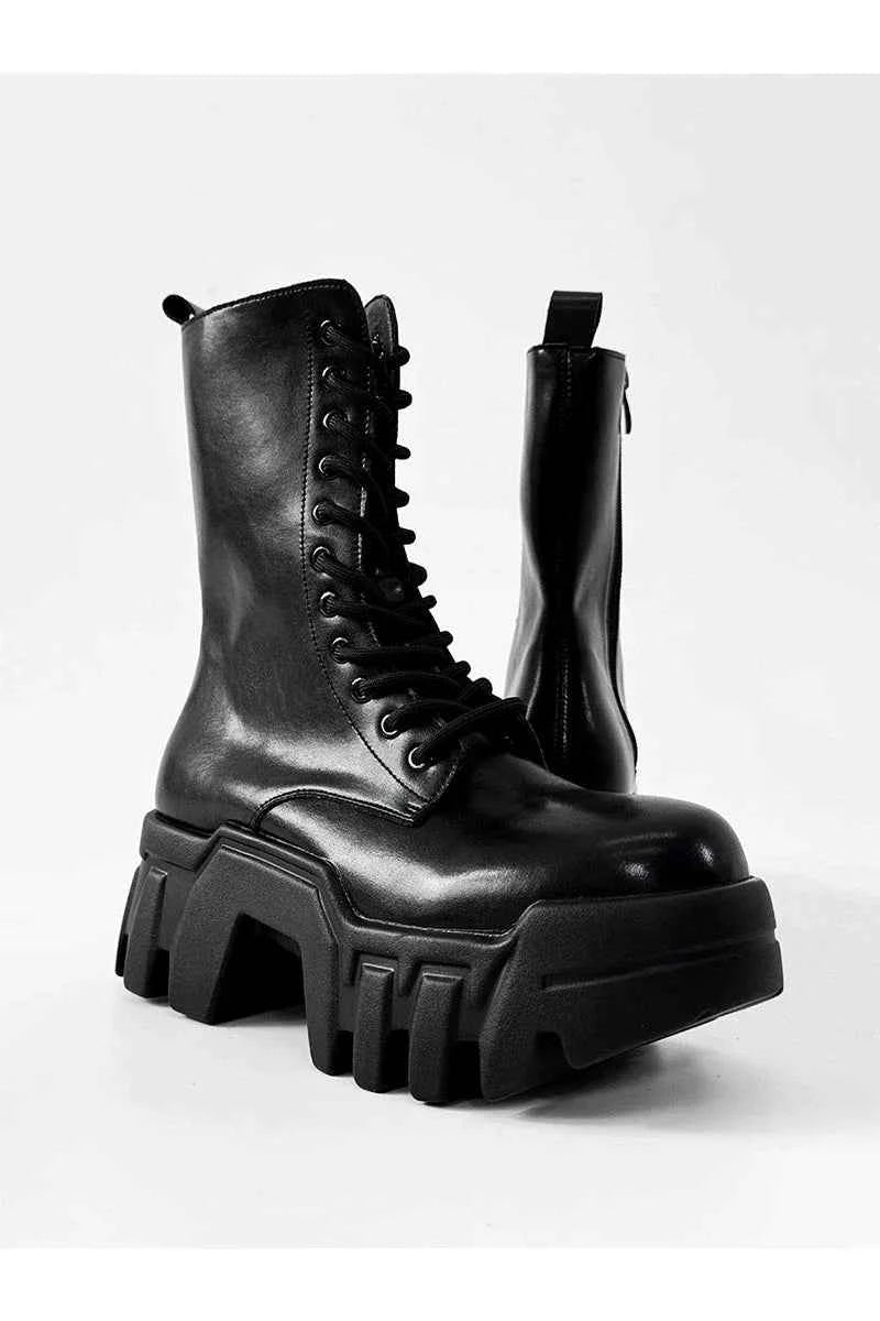 Futuristic Black Zip Platform Combat Boots