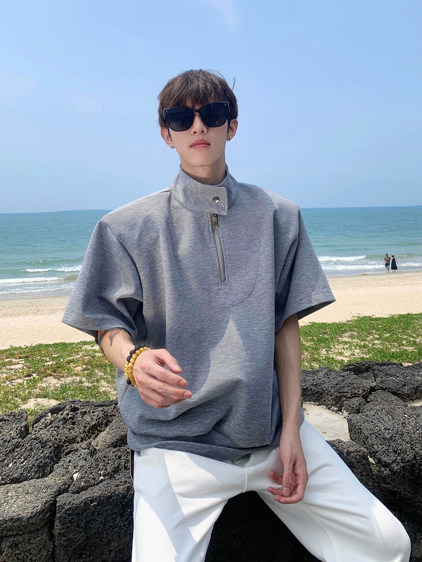 Half-Zip Stand Collar Shirt