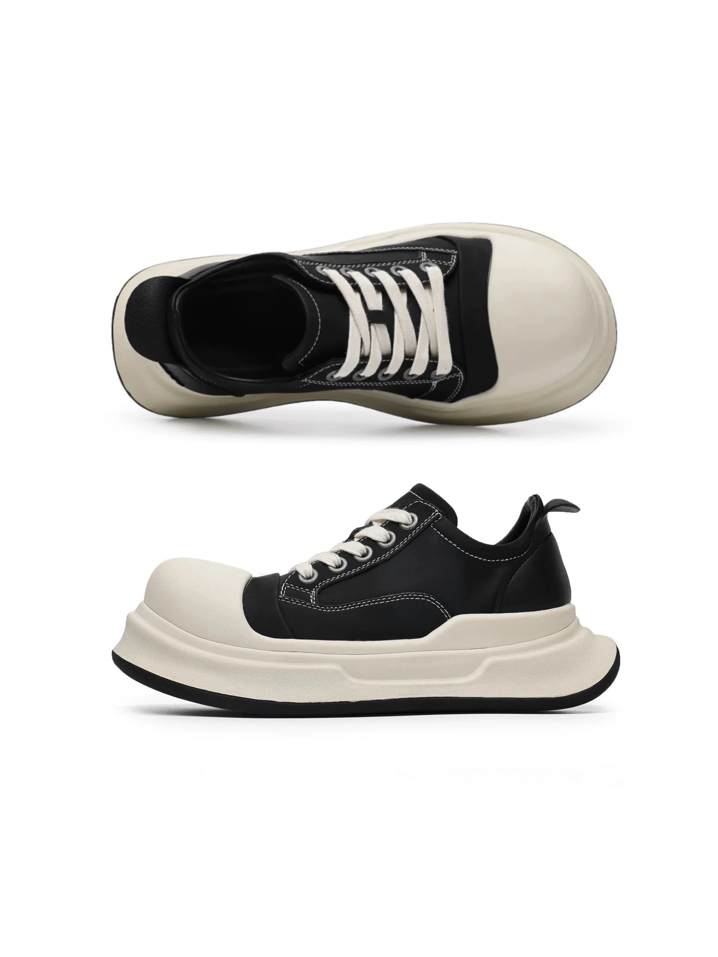 Black Big-Head Round Toe Platform Sneakers - Skipkicks