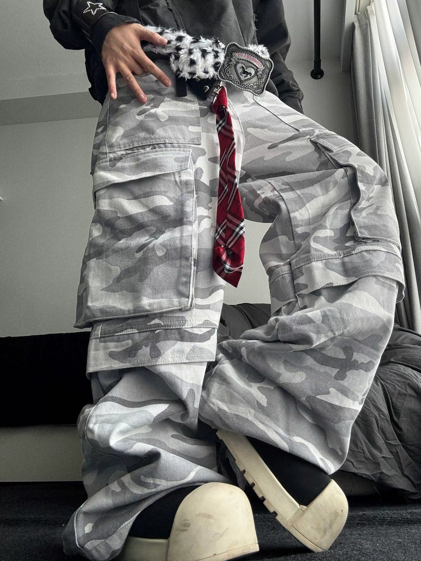 Men's Camouflage Multi-Pocket Wide-Leg Cargo Pants