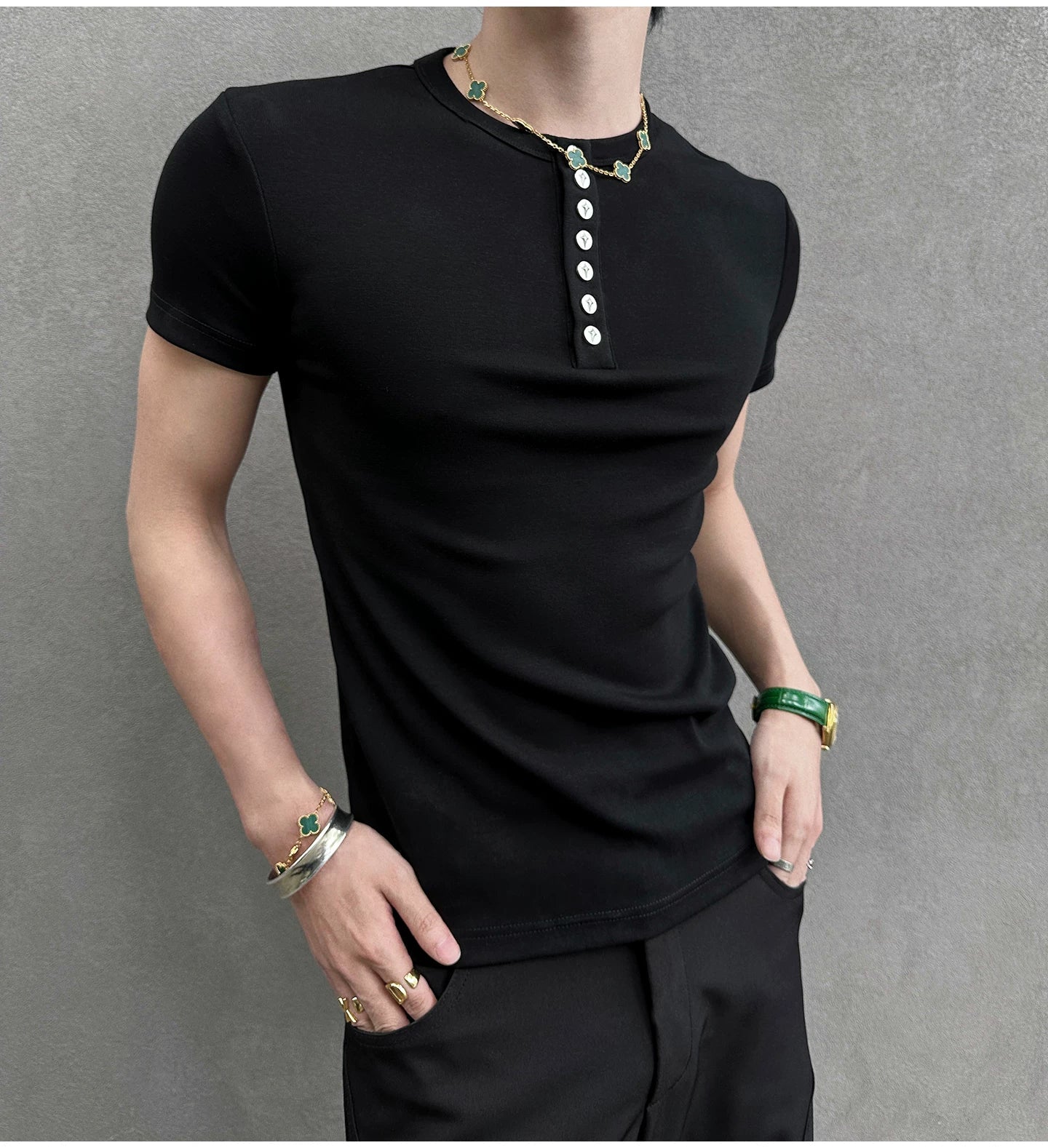 Midnight Gaze Grommet Placket Tee