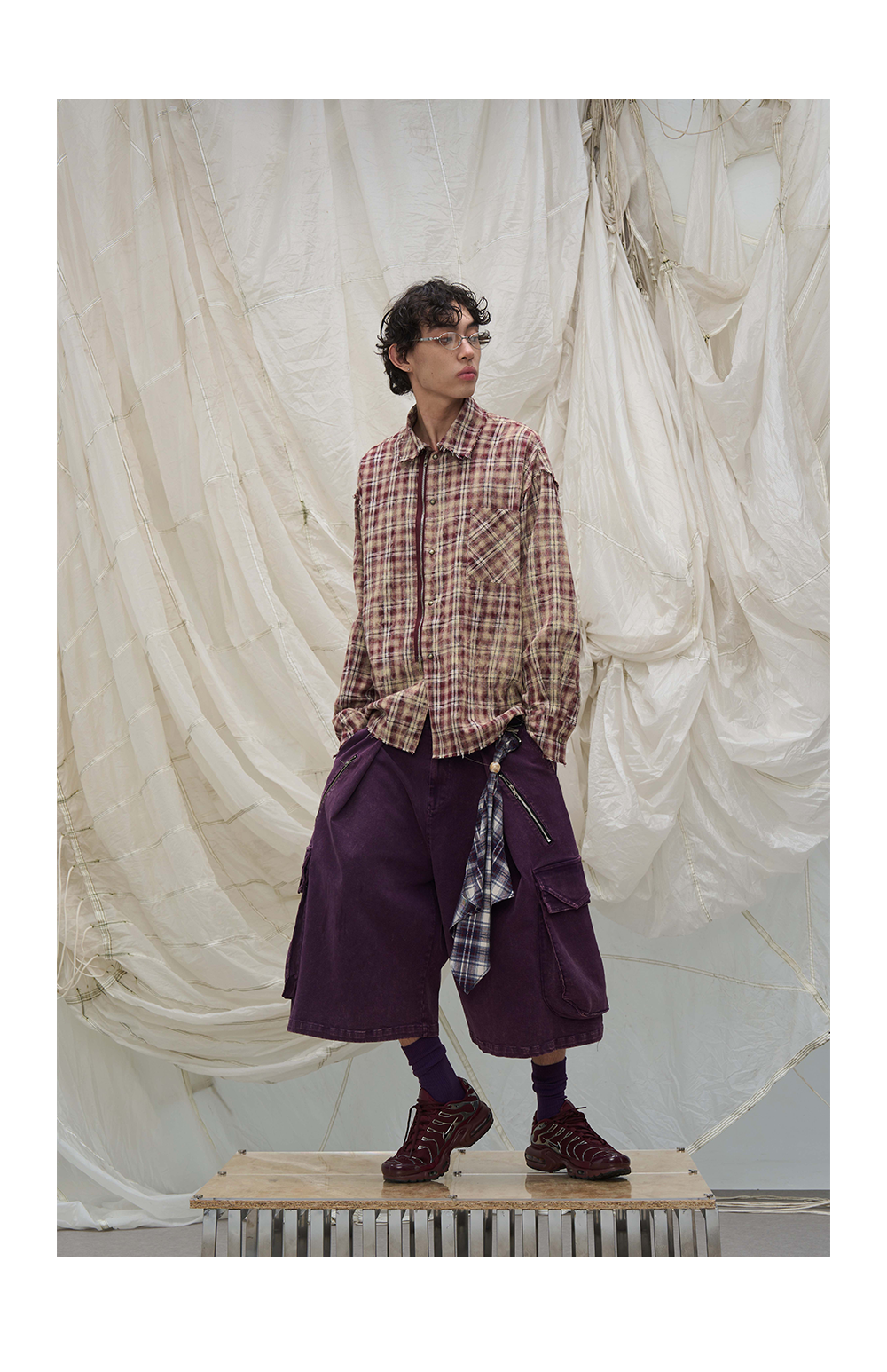 Draped Scarf Cargo Culotte Shorts