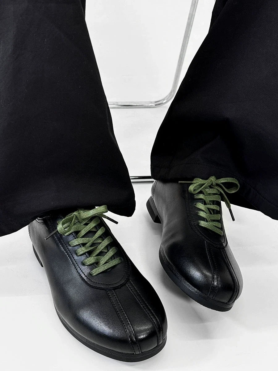 Black Split-Toe Derby Shoes with Green Laces - Skipkicks