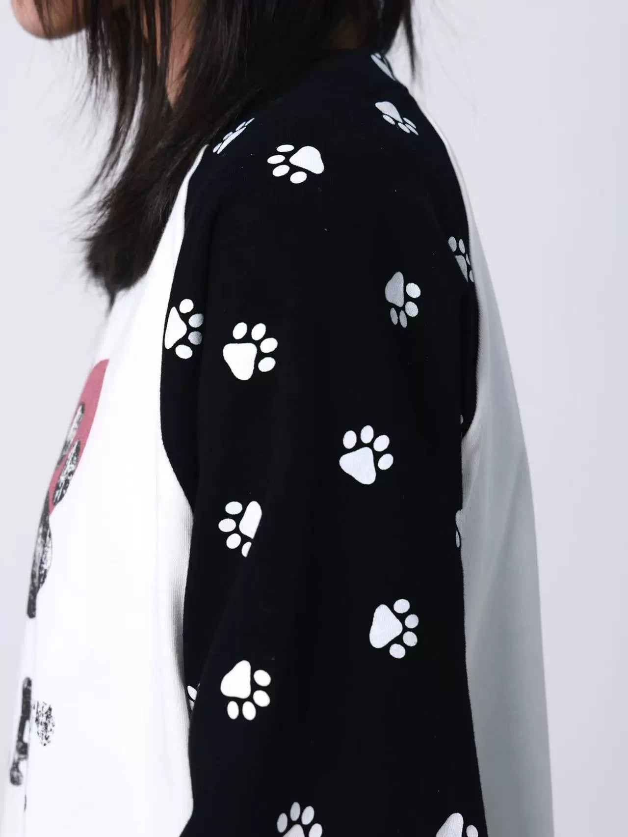 Pawprint Heart Cat Raglan Long-Sleeve Tee