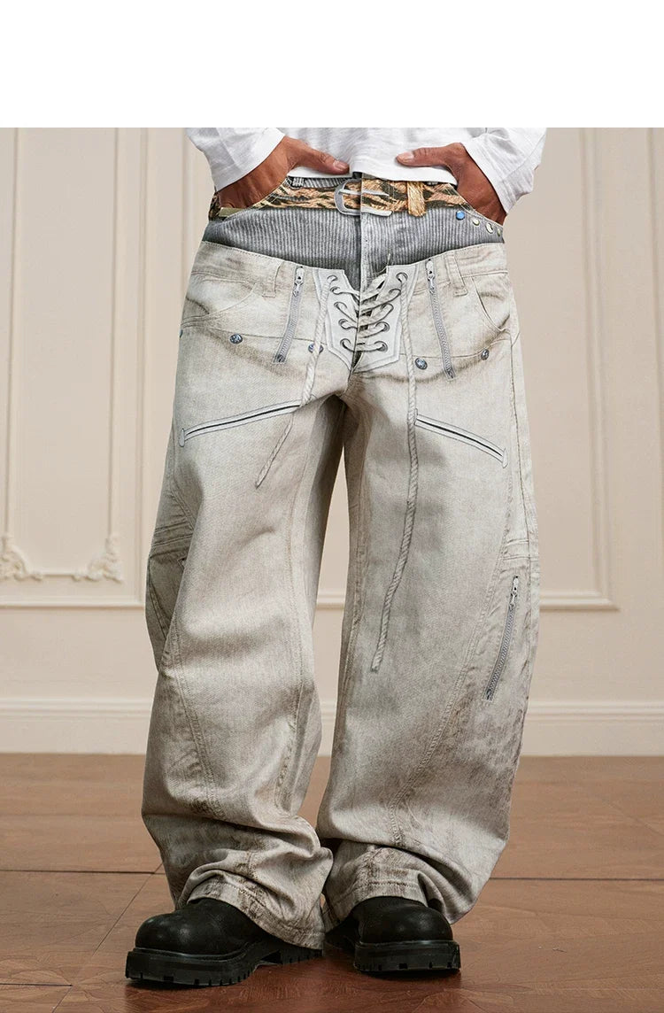 Corset Lace Up Utility Cargo Jeans