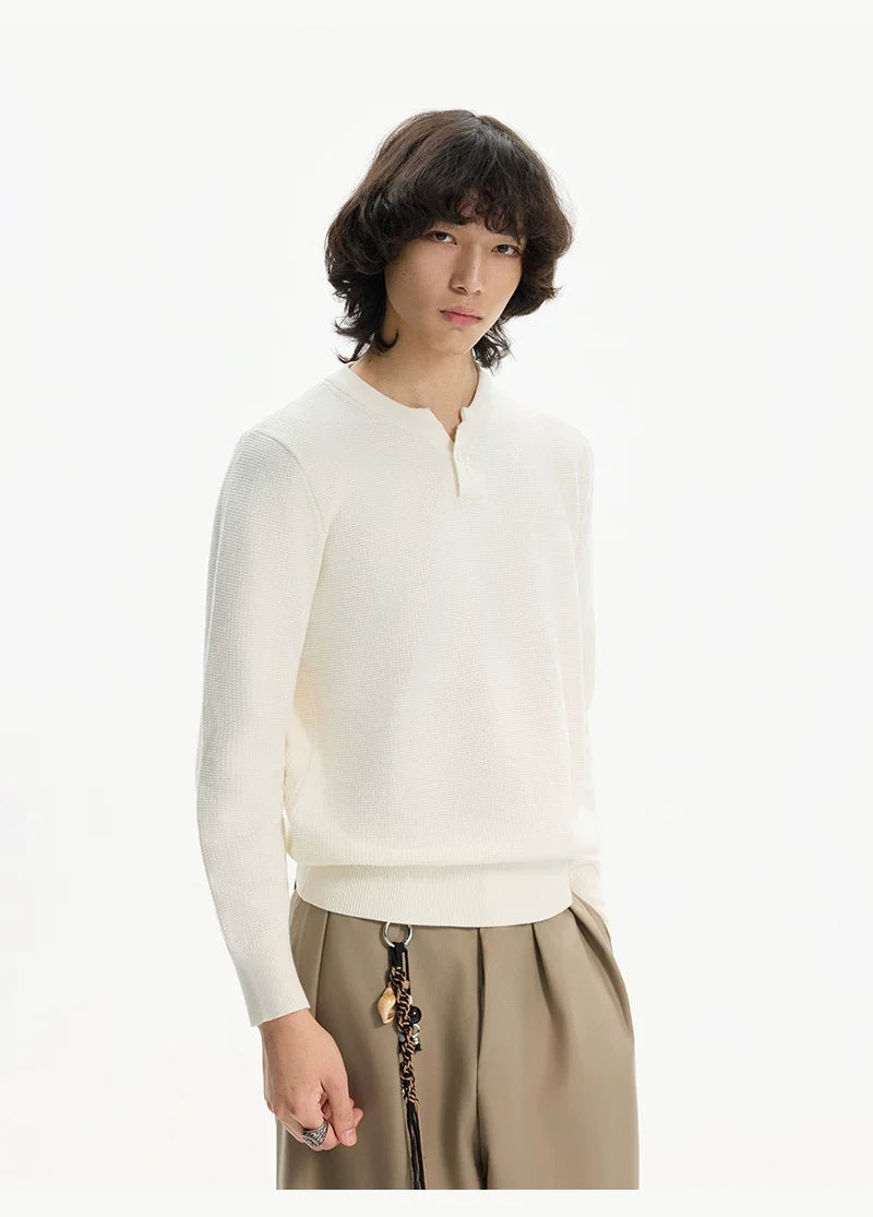 Ivory Waffle Henley Knit
