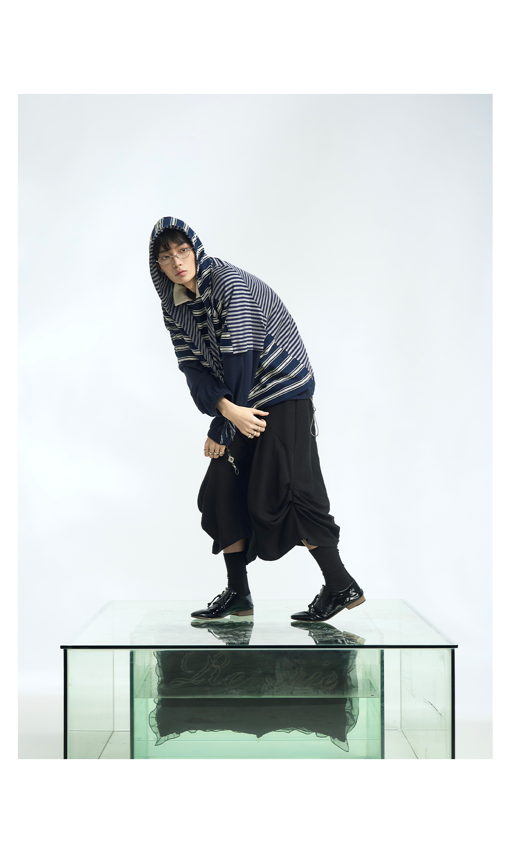 Striped Hooded Scarf Oversized T-Shirt