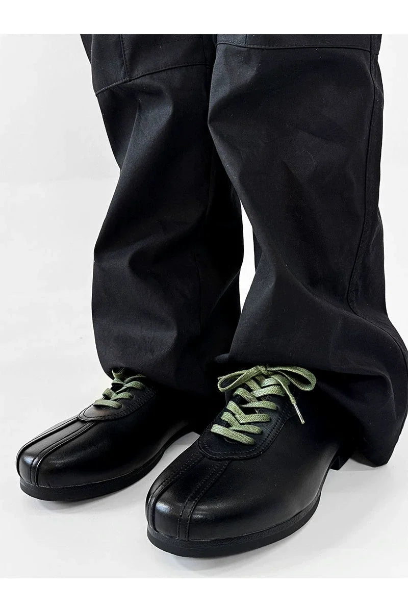 Black Split-Toe Derby Shoes with Green Laces - Skipkicks