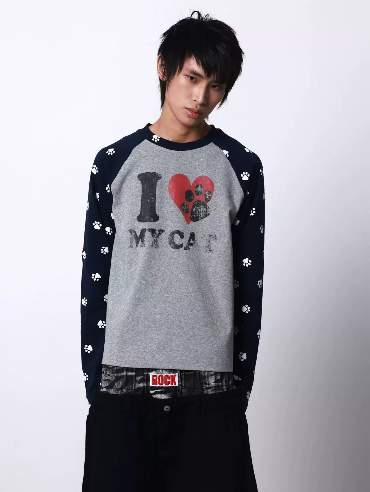 Pawprint Heart Cat Raglan Long-Sleeve Tee