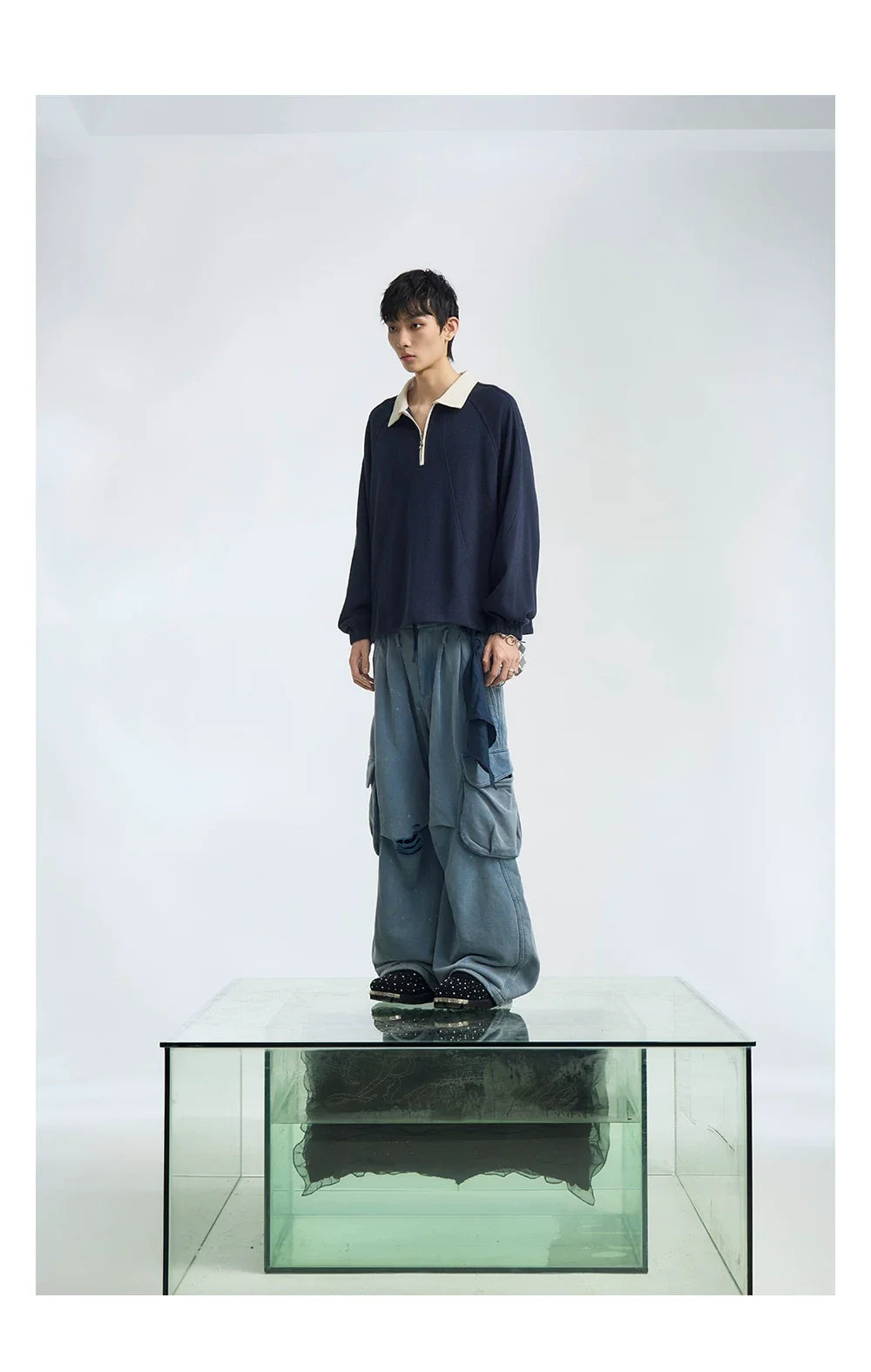 Layered Waist Cargo Wide Leg Pants