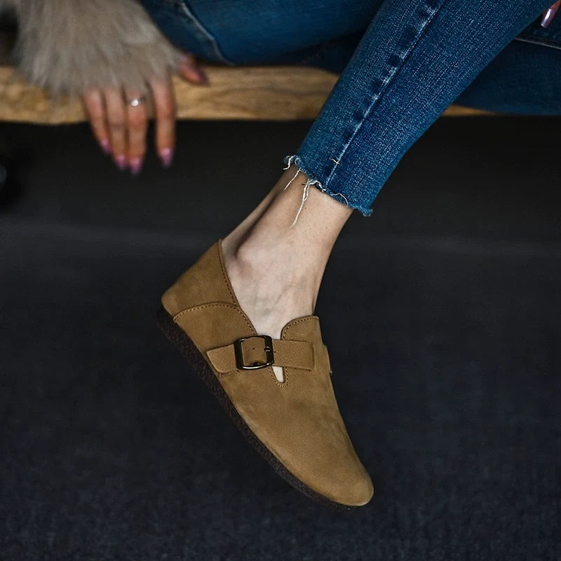 Tan Buckle Leather Loafers - Skipkicks