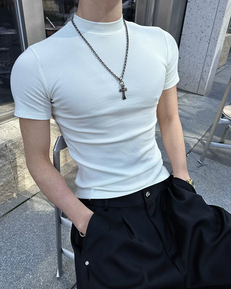 Fitted Mock-Neck Short-Sleeve Tee