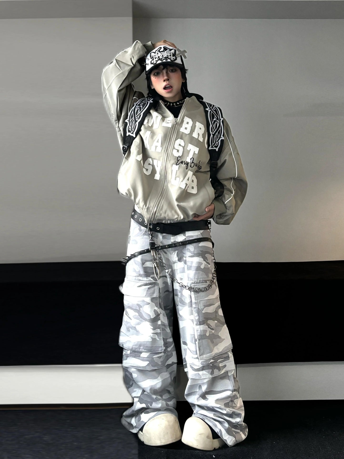 Men's Camouflage Multi-Pocket Wide-Leg Cargo Pants