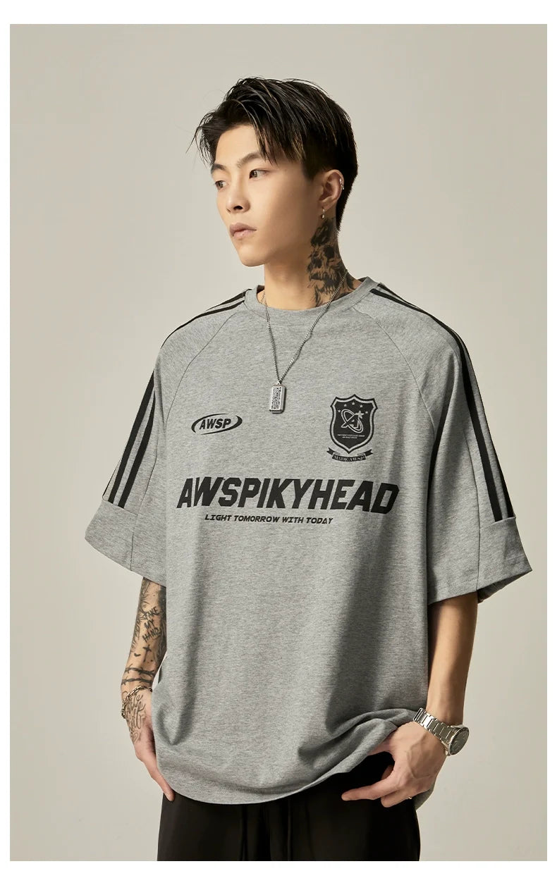 Oversized Grey Athletic Logo T-Shirt