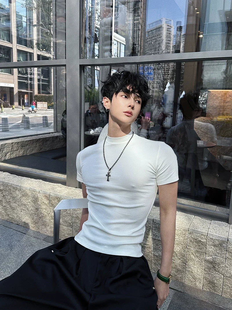 Fitted Mock-Neck Short-Sleeve Tee