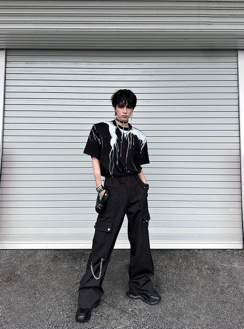 Black Techwear Cargo Pants with Chain