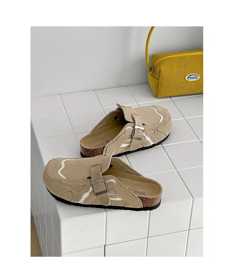 Suede Buckle Cork Footbed Clogs - Skipkicks