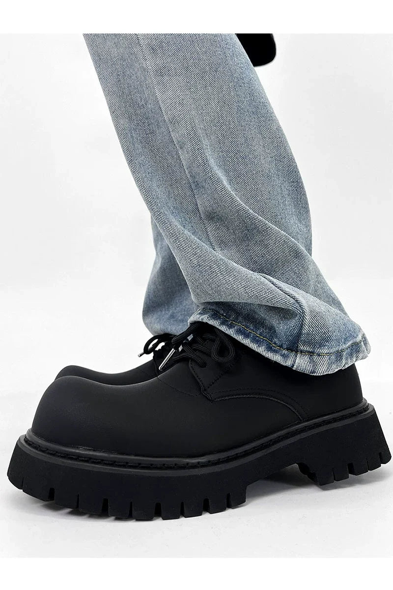 Chunky Black Matte and Glossy Platform Derby Shoes - Skipkicks