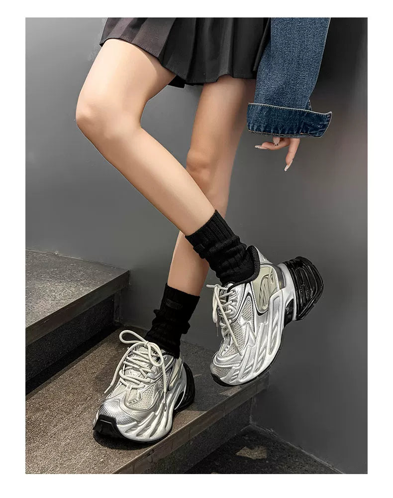 Futuristic Metallic Platform Runner Sneakers - Skipkicks