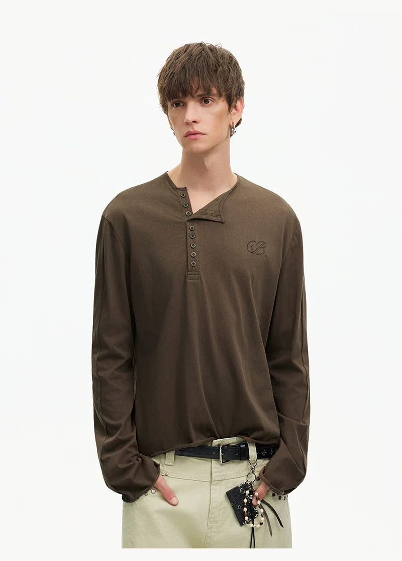Espresso Relay Button Henley Tee
