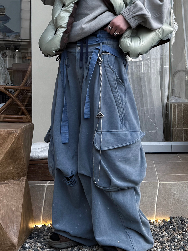 Layered Waist Cargo Wide Leg Pants