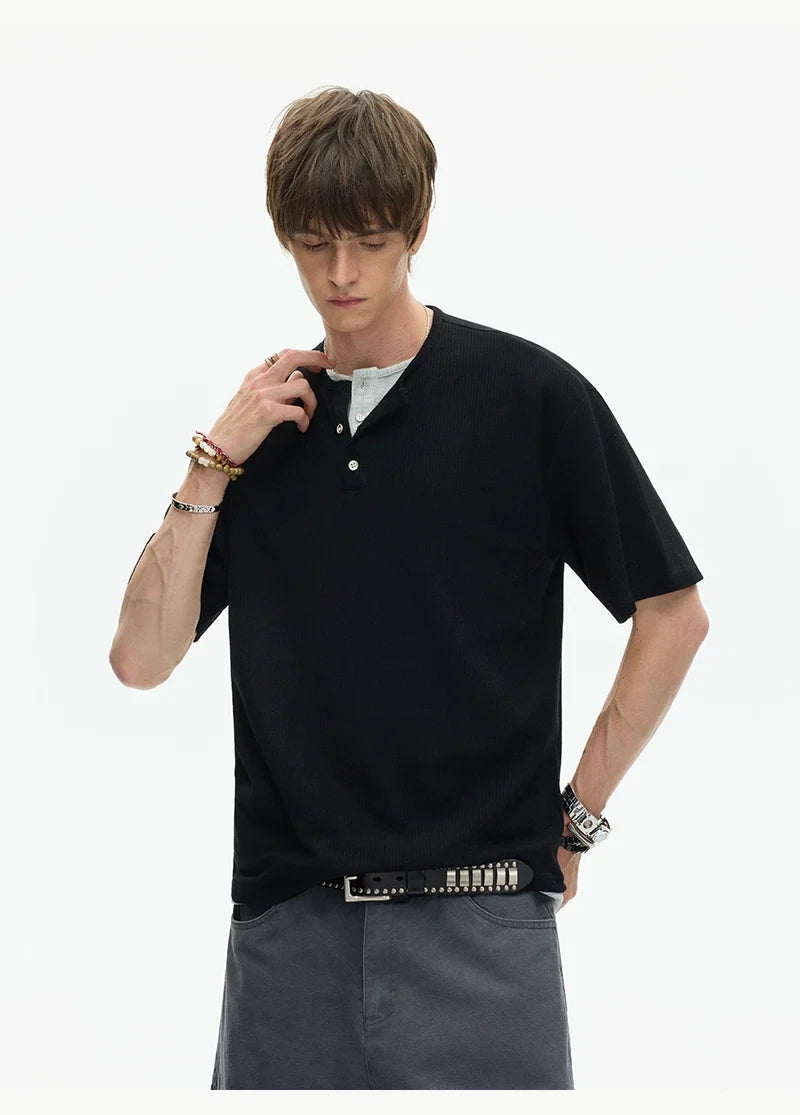 Midnight Core Waffle Henley Tee